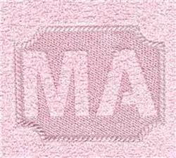 Lettering design 'MA' in textured stitching with a soft pink background and minimalist style.
