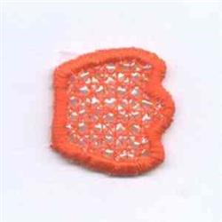 Embroidered patch with a textured mesh appearance, featuring vibrant orange borders around a playful design.