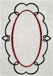 Oval frame with black outline and red scalloped inner border, beautifully minimalist for elegant home decor.