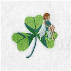 fairy detailed machine embroidery - Pixie on Shamrock perfect for holiday gift bags