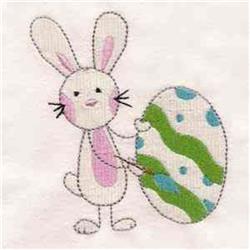 Cute rabbit holding a decorated Easter egg with pastel colors, perfect for festive holiday decor.