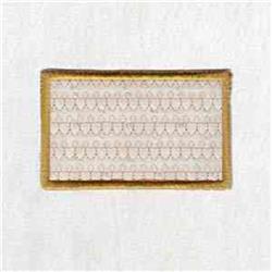 Embroidered rectangular design featuring multi-layered stitching in subtle colors, minimalist style with smooth lines.