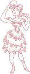 Redwork ballet dancer in an elegant pose, dressed in a layered petal costume, outlined in soft pink.
