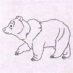 Redwork bear outline design in soft colors, minimal details emphasize its shape. Ideal for nature-themed projects.