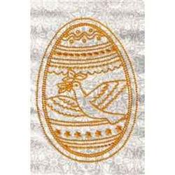 Redwork bird within an oval egg shape, featuring linear patterns in orange, perfect for Easter decor.