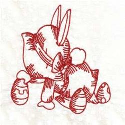 Redwork bunnies in playful line art with long ears and oversized feet, perfect for Easter décor.