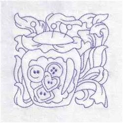 Redwork Button Block - 5x7 block redwork embroidery design for decorative pillow covers