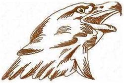 Redwork eagle head in profile with sharp beak, detailed feathers, and simple line art style.