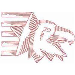 Redwork eagle head facing right, featuring red linear outlines with a star and stripes backdrop.