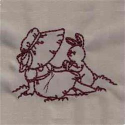 beginner-friendly easter bunny rabbit redwork machine embroidery pattern - Redwork Easter Bonnet for patchwork quilt blocks