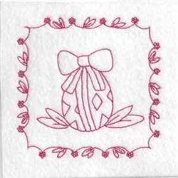 Redwork Easter egg with bow, featuring floral elements in a simple line art style on a white background.