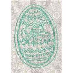 Redwork Easter egg featuring a playful lamb with green embroidery, surrounded by a floral background, perfect for Easter.