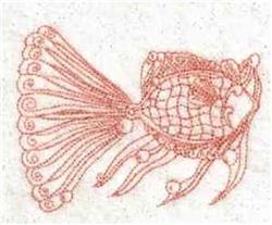 Redwork fish design featuring intricate lines, scales, and fins, capturing a sense of swimming motion.