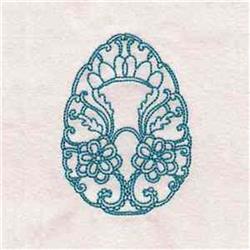 Redwork decorative egg shape featuring intricate floral motifs, deep teal on light background, perfect for Easter.