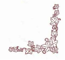 Redwork grapevine with stylized leaves and clusters of grapes, featuring elegant swirls and intricate details.