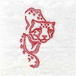 Redwork Leopard - 5x7 cat redwork machine embroidery design for patchwork quilt blocks