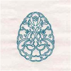 Redwork ornate egg design featuring intricate blue floral swirls, perfect for delicate Easter decor.