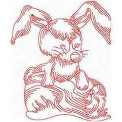 Redwork rabbit with floppy ears, sitting on fluffy mound, showcasing a playful design perfect for Easter decor.