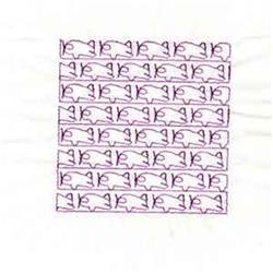Redwork rabbit design featuring playful bunnies outlined in purple thread on a simple fabric background.