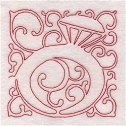 Redwork ring outlined in red, surrounded by delicate swirls, creating an elegant, flowing design.