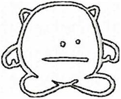 Redwork rounded creature with small ears, simple facial features, and playful design suitable for kids.