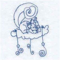 Redwork squirrel resting on a fluffy cloud with gentle swirls, featuring a playful design for seasonal decor.