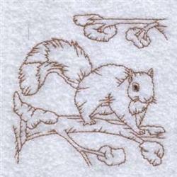 Redwork Squirrel - 5x7 tree redwork machine embroidery design for kitchen tea towels