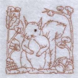 Redwork Squirrel - 5x7 tree redwork machine embroidery design for kitchen tea towels
