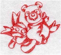 Redwork Teddy Bear - 4x4 bear redwork machine embroidery design for cute baby onesies