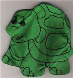 Redwork turtle with a charming smile, vibrant green color, and a simple cartoon design, perfect for kids.