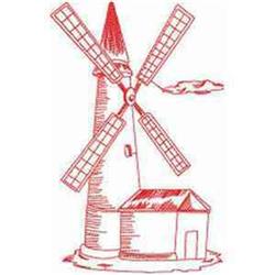 Redwork Windmill - 5x7 windmill redwork embroidery design for kitchen tea towels