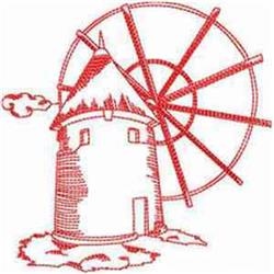 beginner-friendly windmill redwork machine embroidery pattern - Redwork Windmill for Tablecloths