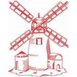 Redwork Windmill - 5x7 windmill redwork machine embroidery design for Tablecloths