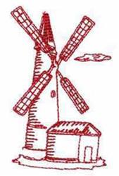 Redwork Windmill - 4x4 windmill redwork embroidery design for reusable tote bags