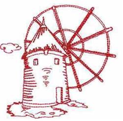 beginner-friendly windmill redwork machine embroidery pattern - Redwork Windmill for Tablecloths