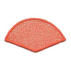 Applique semi-circular embroidered patch in coral with orange border, featuring a smooth geometric design.