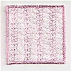 Simple square patch with a soft pink border and textured white interior, featuring subtle stitch patterns.