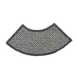 Decorative patch with a modern curvilinear shape, sleek black outline, and shimmering silver surface for embellishments.