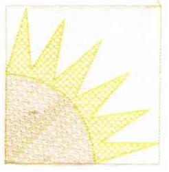 Stylized sun with yellow rays against a light background, featuring a minimalistic design for quilting.