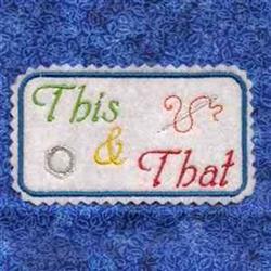 Playful text design 'This & That' in multicolored threads on a textured blue background, framed in white.