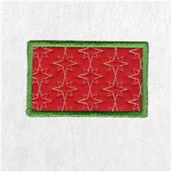 Embroidered patch with a cheerful star design, featuring a red background and green border, perfect for seasonal decor.