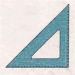 Triangle ruler with a blue outline, featuring a minimalistic design on a light background, ideal for educational use.