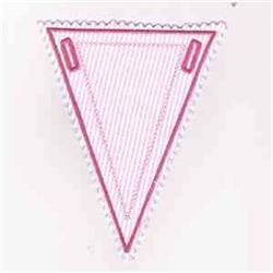 Triangular design with layered pink stitch lines and scalloped edges in a clean geometric style.
