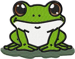 Cartoon frog with bright green body, big eyes, and smiling mouth, perfect for children’s embroidery designs.