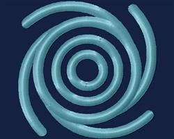 Spiral design featuring dynamic spirals in soothing blue tones against a dark background in a modern, minimalist style.