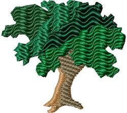 Applique tree with whimsical wavy green leaves and a simple brown trunk, perfect for playful designs.