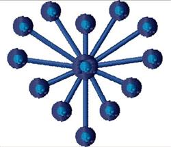 Geometric design featuring circular elements with a gradient of blue shades, modern and symmetrical layout.