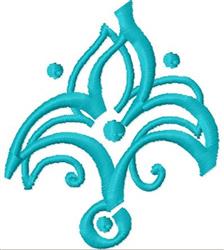 Stylized leaf graphic featuring intricate swirls, curves, and dots in bright turquoise. Ideal for quilting.