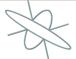 Minimalist space design featuring a light blue orbit and extending lines on a white background.