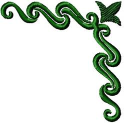 Ornamental scroll design in elegant green, featuring swirling lines and leaf motifs for a vibrant, decorative touch.